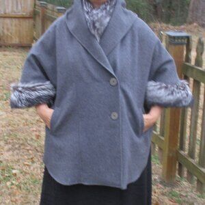 David Green Alpaca Anchorage Gray Cape with Fox Trim on neck & Sleeves